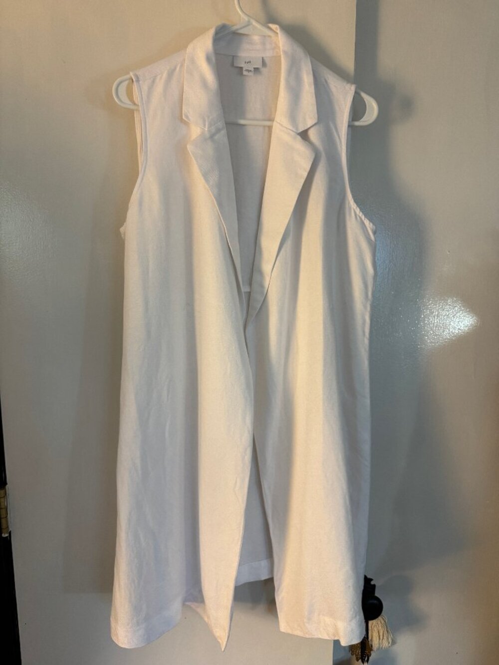 J Jill Vest Medium Linen Blend Midi Open Front Lagenlook Boxy Relaxed Sleeveless